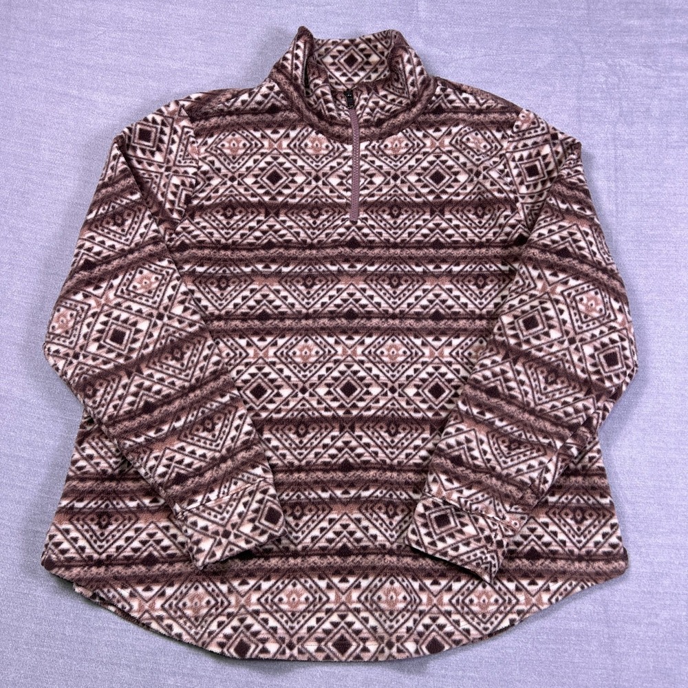 Maurices Womens Brown Tan Quarter Zip Geometric Mock Neck Fleece Sweater Size 1X